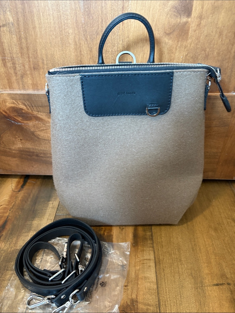 Graf Lantz Bedford mini cumin Felt and black leather mini backpack.